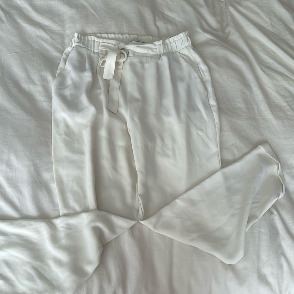 Stradivarius White Flowy Trousers